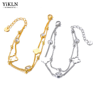 Double-layer CZ Charm Bracelet & Flower Choker Set