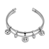 CZ Crystal Tree Charm Bangle Bracelet Stainless Steel Bohemia Party Jewelry