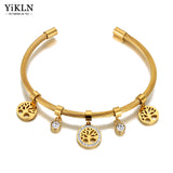 CZ Crystal Tree Charm Bangle Bracelet Stainless Steel Bohemia Party Jewelry