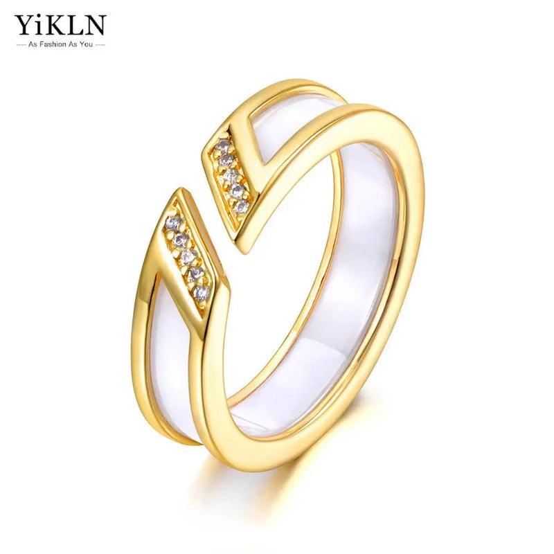 Stainless Steel Ceramic Ring 18K Plated CZ Crystal Wedding Rings
