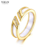 Stainless Steel Ceramic Ring 18K Plated CZ Crystal Wedding Rings