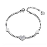 Romantic Rhinestone Heart Charm Bracelet Stainless Steel CZ Crystal Chain