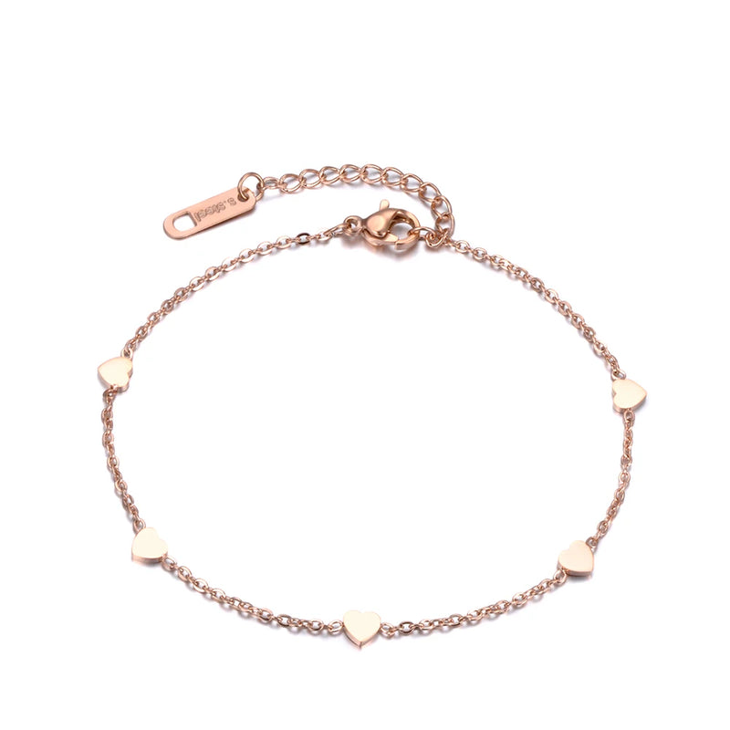 Rose Link Chain Hearts Charm Bracelet Sweety Style Gift YB18183
