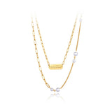 Double Layer Choker Necklace Pearl Link Chain Pendant Jewelry