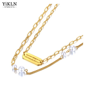 Double Layer Choker Necklace Pearl Link Chain Pendant Jewelry