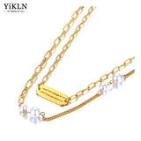 Double Layer Choker Necklace Pearl Link Chain Pendant Jewelry