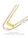 Double Layer Choker Necklace Pearl Link Chain Pendant Jewelry