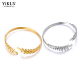 316L Stainless Steel Open Charm Bracelet Bangle Women Golden Leaf
