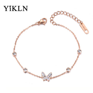 Bohemia Butterfly Crystal Charm Girl's Bracelet Stainless Steel CZ Link