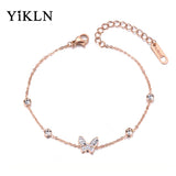 Bohemia Butterfly Crystal Charm Girl's Bracelet Stainless Steel CZ Link