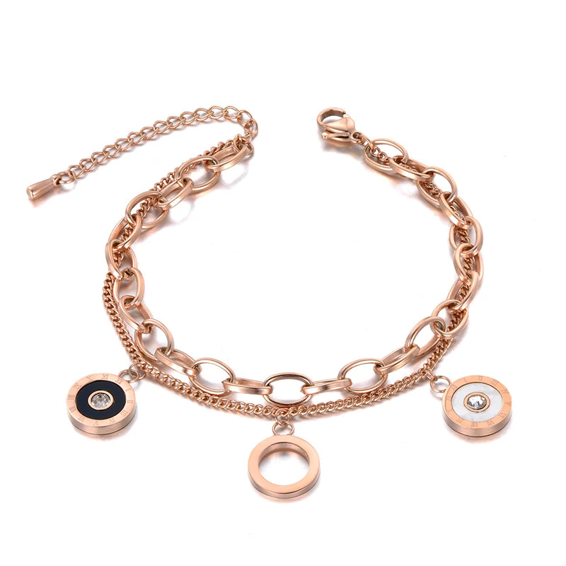 Double Layers CZ Roman Numerals Bracelet Bangle For Women YB19088