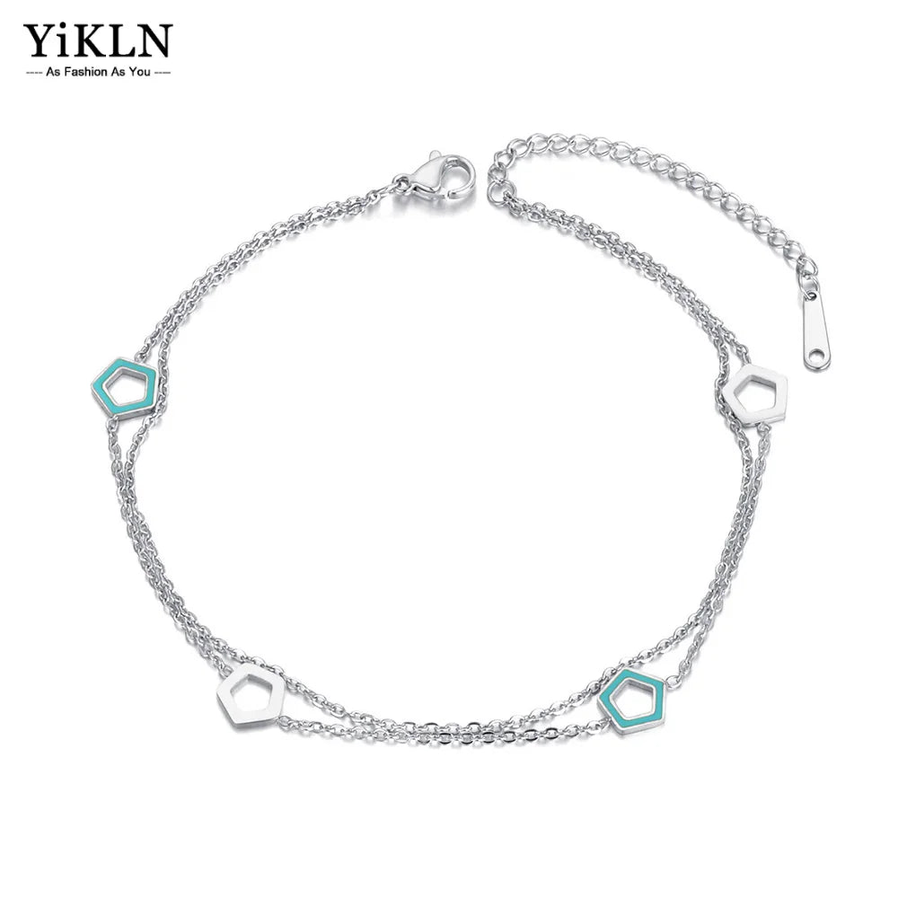 Geometric Pentagon Charm Anklets Stainless Steel Foot Bracelet YA22007