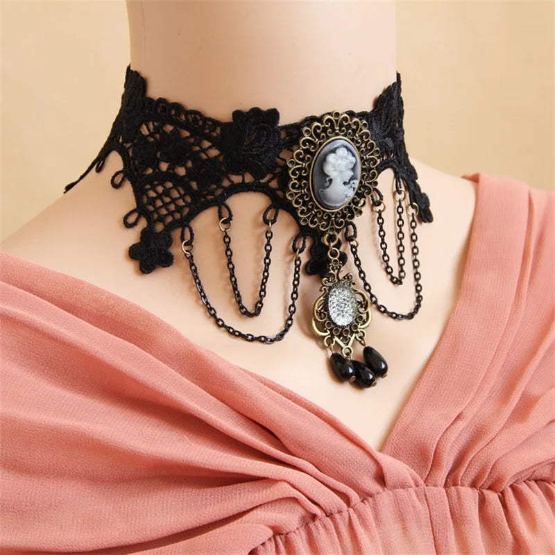 Gothic Lace Choker Necklace Pendant Vintage Women Accessories
