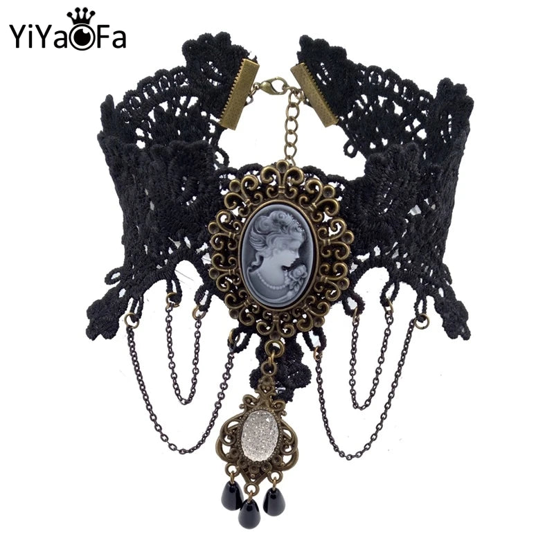 Gothic Lace Choker Necklace Pendant Vintage Women Accessories