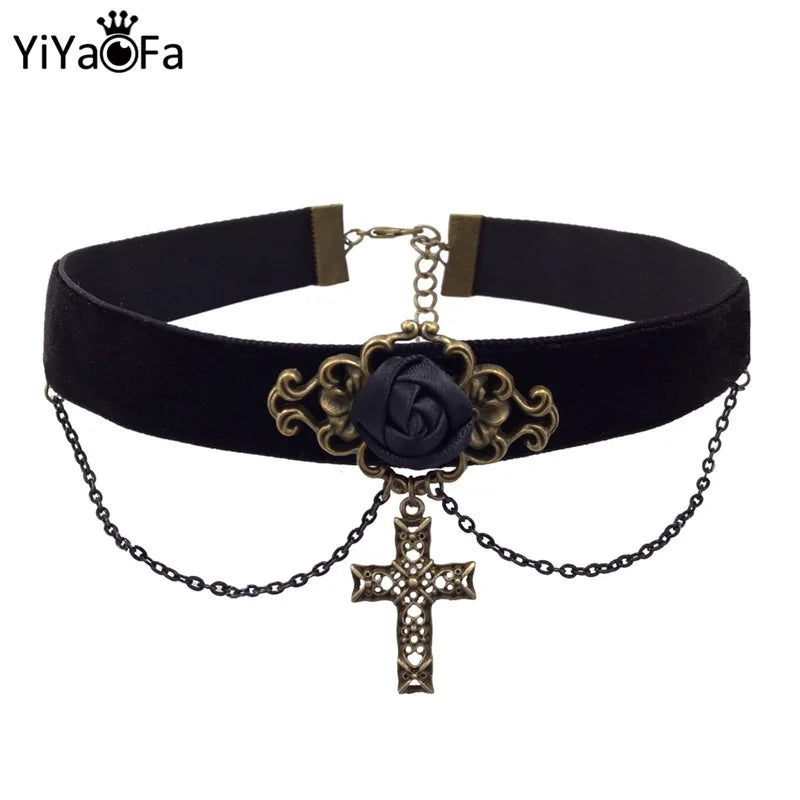 Vintage Cross Choker Necklace Pendant for Women DD-18