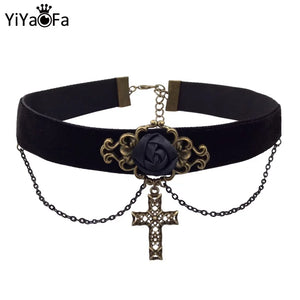 Vintage Cross Choker Necklace Pendant for Women DD-18