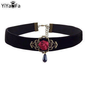 Rose Choker Necklace Gothic Party Jewelry Vintage Statement