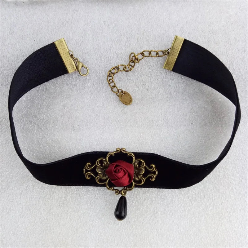 Rose Choker Necklace Gothic Party Jewelry Vintage Statement