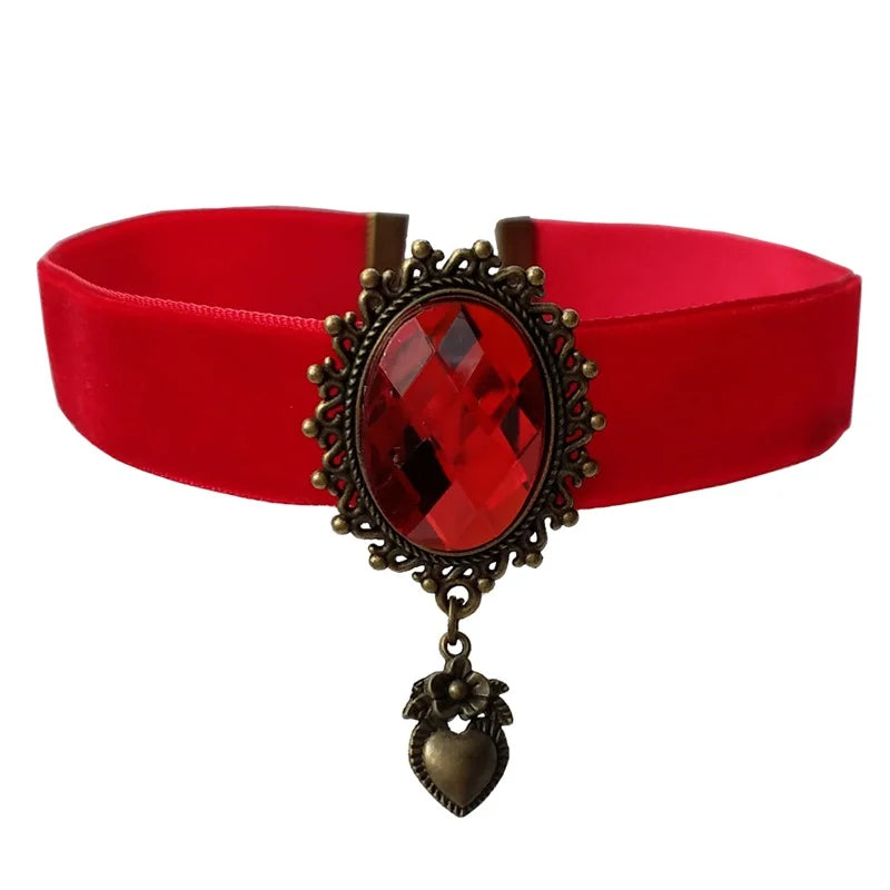 Red Ribbon Choker Necklace & Pendant Gothic Jewelry Party Jewelry