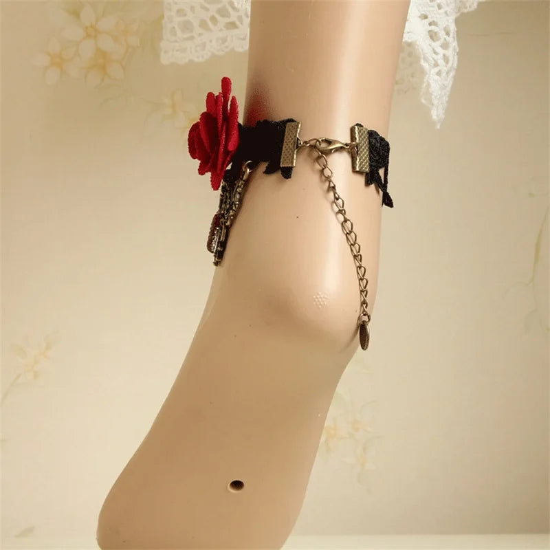 Vintage Lace Anklet for Women Gothic Jewelry Lady Beach Foot Jewelry