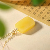Yilu Silver 18K Amber Coin Pendant Sweater Chain Vintage Lucky Jewelry