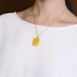 Yilu Silver 18K Amber Coin Pendant Sweater Chain Vintage Lucky Jewelry