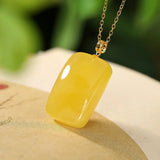 Yilu Silver 18K Amber Coin Pendant Sweater Chain Vintage Lucky Jewelry