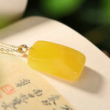 Yilu Silver 18K Amber Coin Pendant Sweater Chain Vintage Lucky Jewelry
