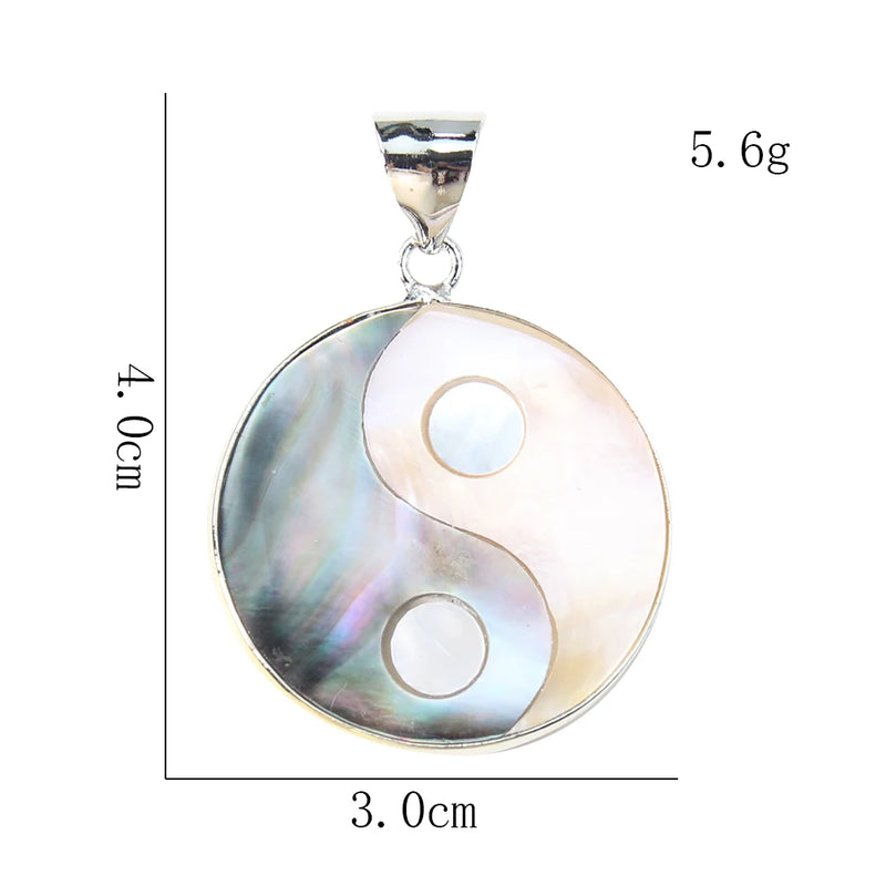 Yin Yang Seashell Pendant Necklace Mother of Pearl Taoism Charms