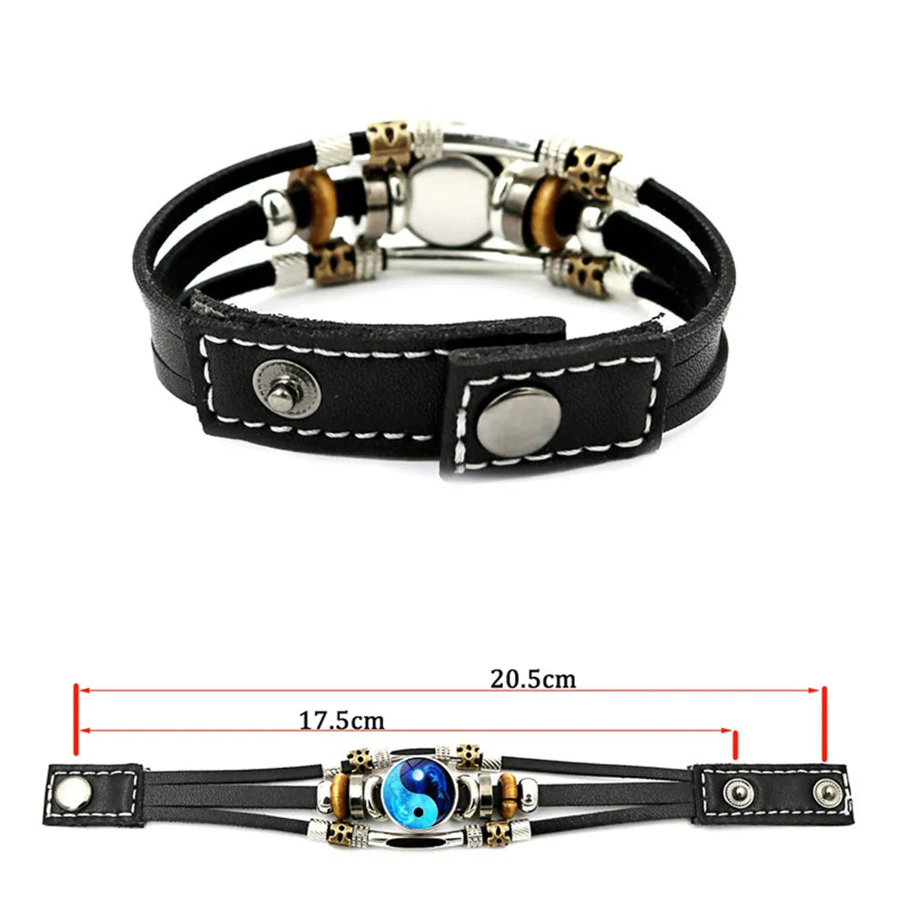 Yin Yang Tai Chi Punk Leather Bracelet