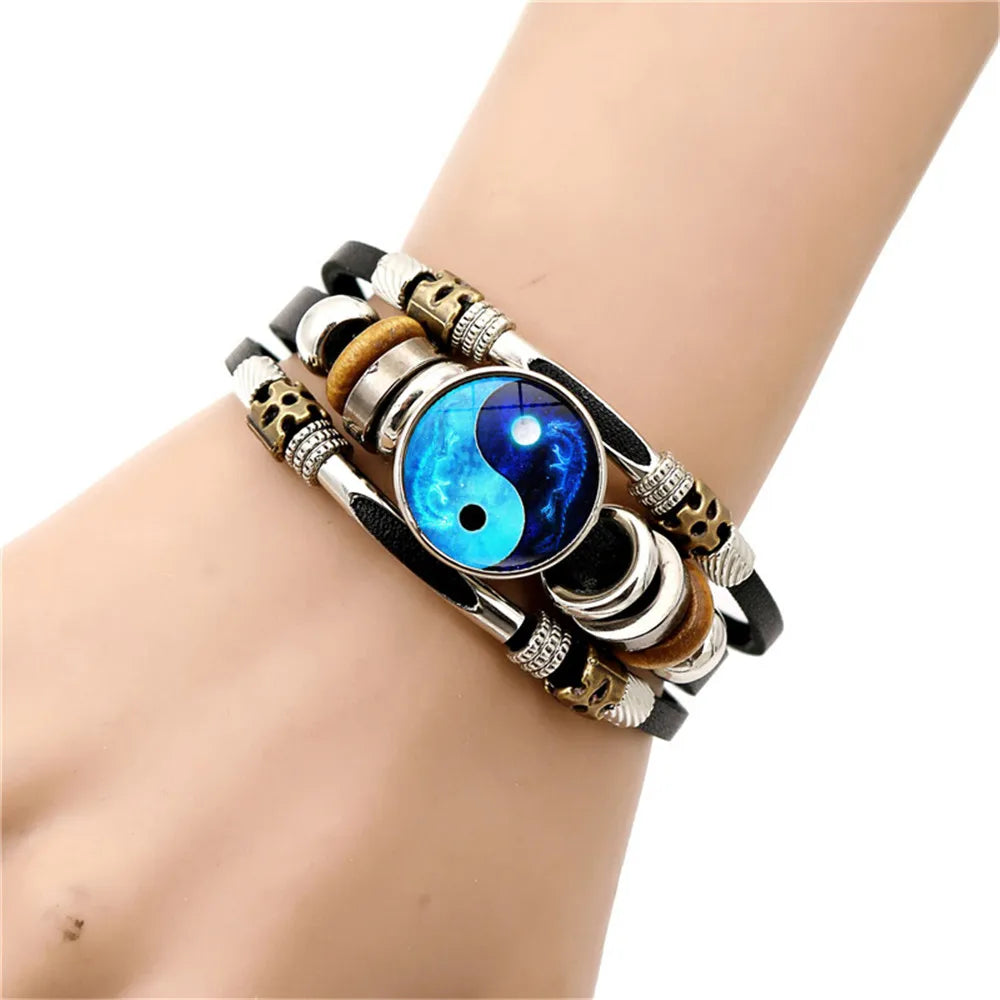 Yin Yang Tai Chi Punk Leather Bracelet