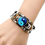 Yin Yang Tai Chi Punk Leather Bracelet