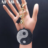 Yin Yang Taichi Symbols Key Chain Crystal Tassel Pendant Keychain