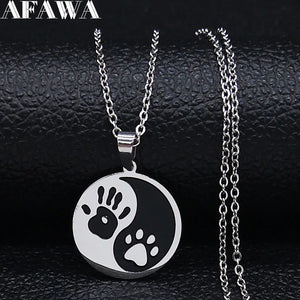 Yin and Yang Taiji Necklace with Paw Print Design