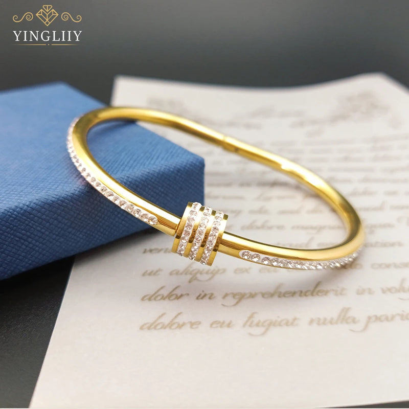 Yingliiy 316L Stainless Steel Bangles For Women Crystal Bracelet