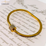 Yingliiy 316L Stainless Steel Bangles For Women Crystal Bracelet