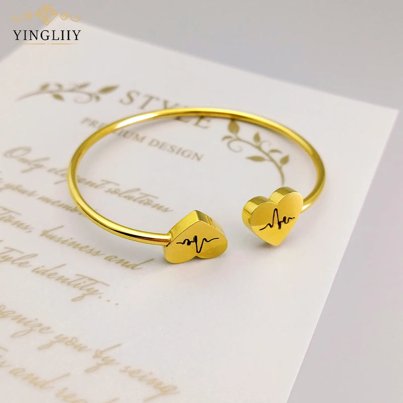 Yingliiy 316l Stainless Steel Bracelet Heart ECG Bangle for Women