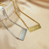 Yobest Stainless Steel Vertical Bar ID Pendant Necklaces for Men Woman