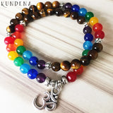 Double Wrap Om Bracelet with Yoga Chakra Beads & Amethysts Tiger Eye for Women
