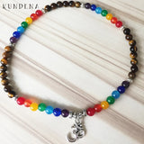 Double Wrap Om Bracelet with Yoga Chakra Beads & Amethysts Tiger Eye for Women