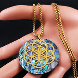 Yoga Flower of Life Stainless Steel Abalone Chain Necklace