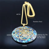 Yoga Flower of Life Stainless Steel Abalone Chain Necklace