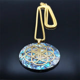 Yoga Flower of Life Stainless Steel Abalone Chain Necklace