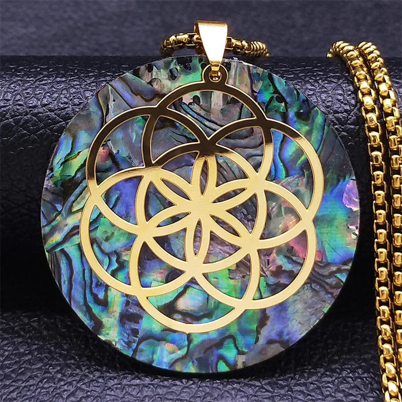 Yoga Flower of Life Stainless Steel Abalone Chain Necklace