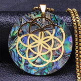Yoga Flower of Life Stainless Steel Abalone Chain Necklace