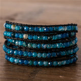 Yoga Lake Agates Leather Wrap Bracelet Natural Stones Beads