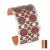 Stainless Steel Cross Cuff Bracelet with Leather Band