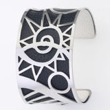 Stainless Steel Bangle with Interchangeable Leather, Geometry Bracelet Femme