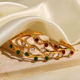 Green Stone Stainless Steel Love Cuff Bracelet