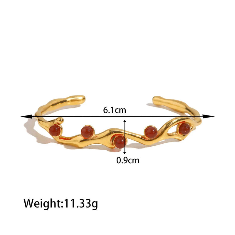 Green Stone Stainless Steel Love Cuff Bracelet